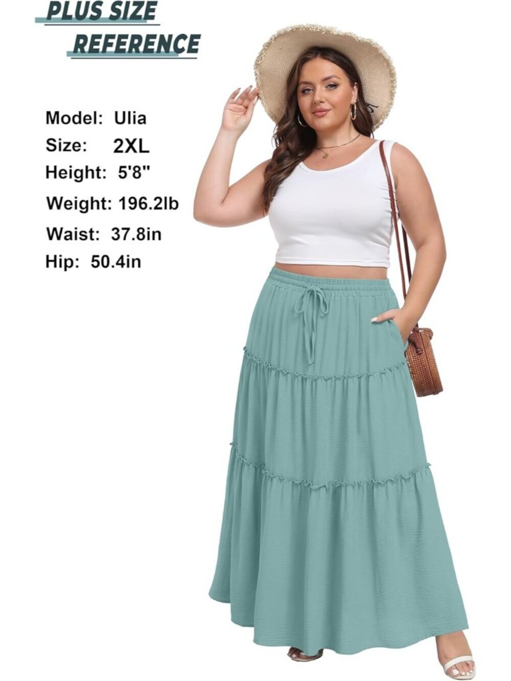 Women's Boho High Waisted Aqua Sea Maxi Skirts Tiered Floral Long Skirts Pockets - Picture 6 of 6
